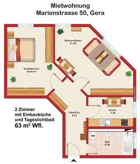Von privat - sofort frei - Gepflegte 2-Zi.-ETW in Gera, Bj. 96 mit Einbauküche und Pkw-Stellplatz – Bild 4