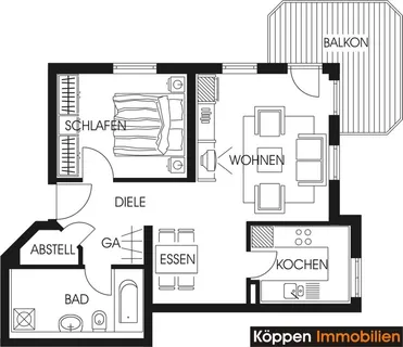 Korber Höhe II - Waiblingen 2 -Zi.-Whg., 60 m² Wfl., mit E-Kü, mit Aufzug, kein Hochhaus, – Bild 2